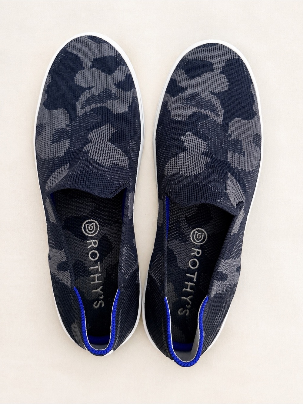 Rothy's Navy & Gray Camouflage Slip-On Sneakers